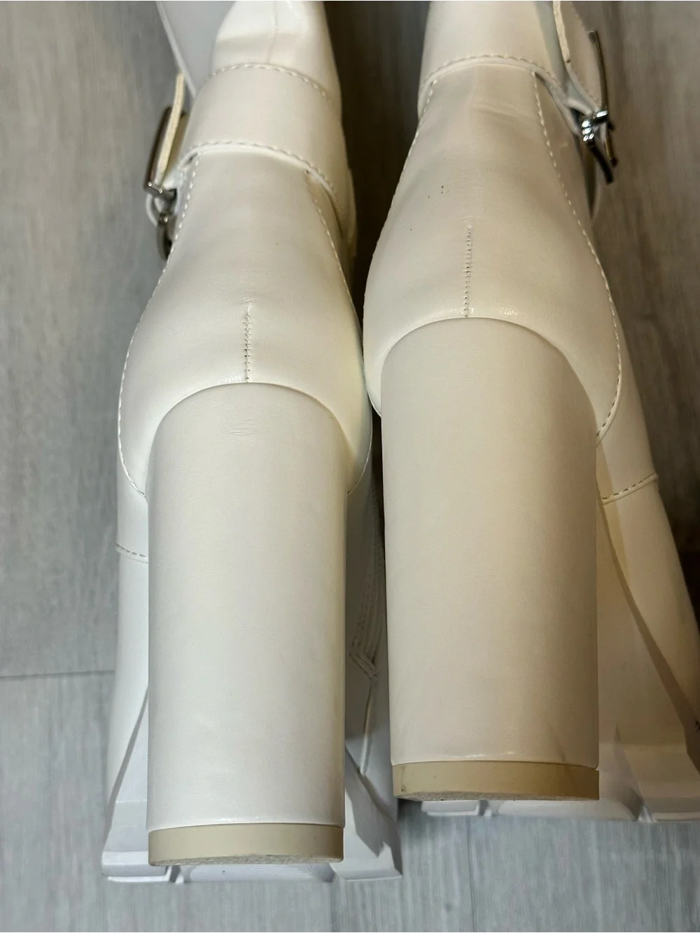 White Lace-Up Knee High Block Heel Boots - Women's